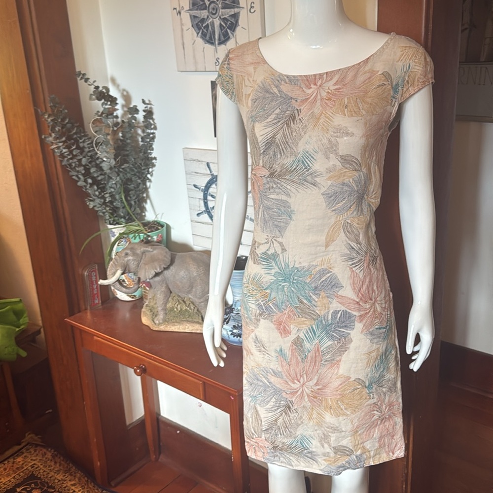 NWT papillon size XS LINEN Floral Print Cap Sleeve Dress made in Italy